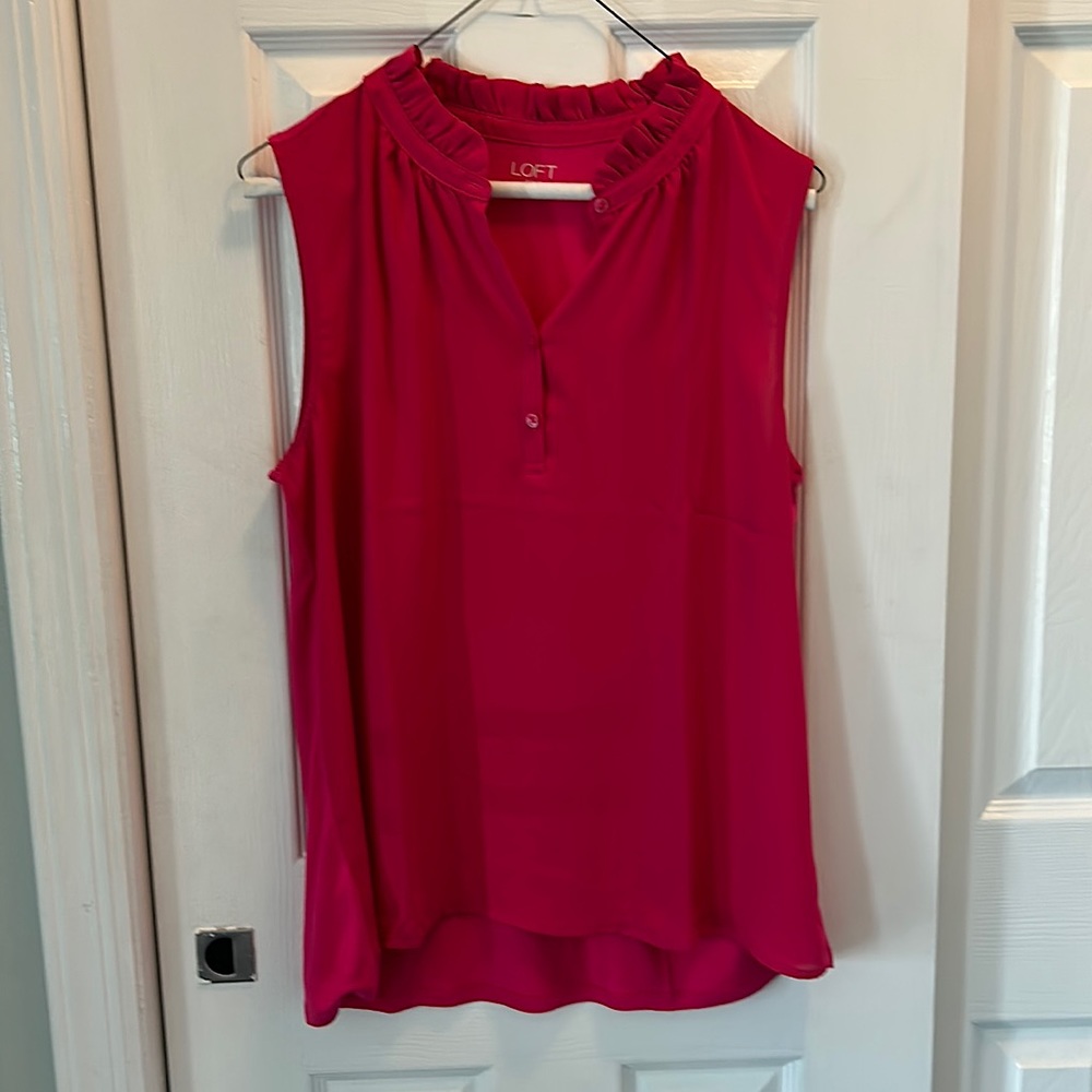 NWT LOFT raspberry tank with ruffle neck